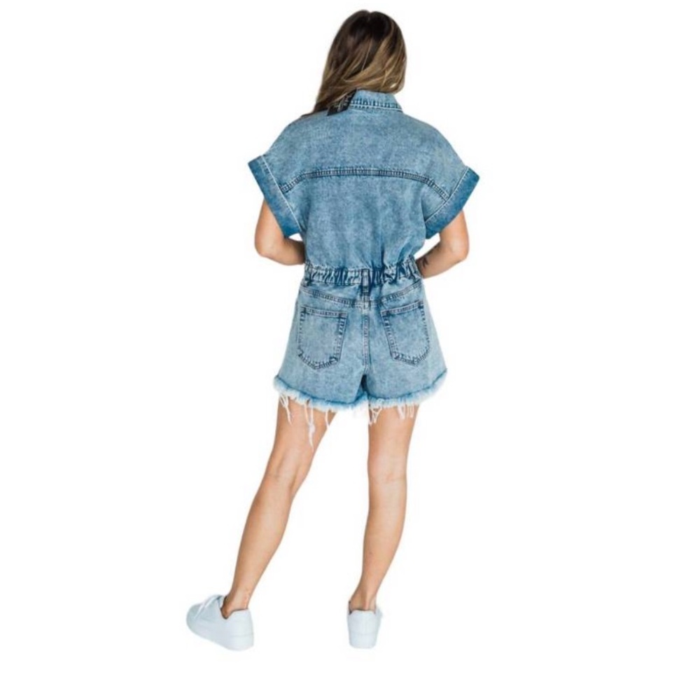 Idem ditto distressed blue jean romper. Size small - Picture 5 of 5